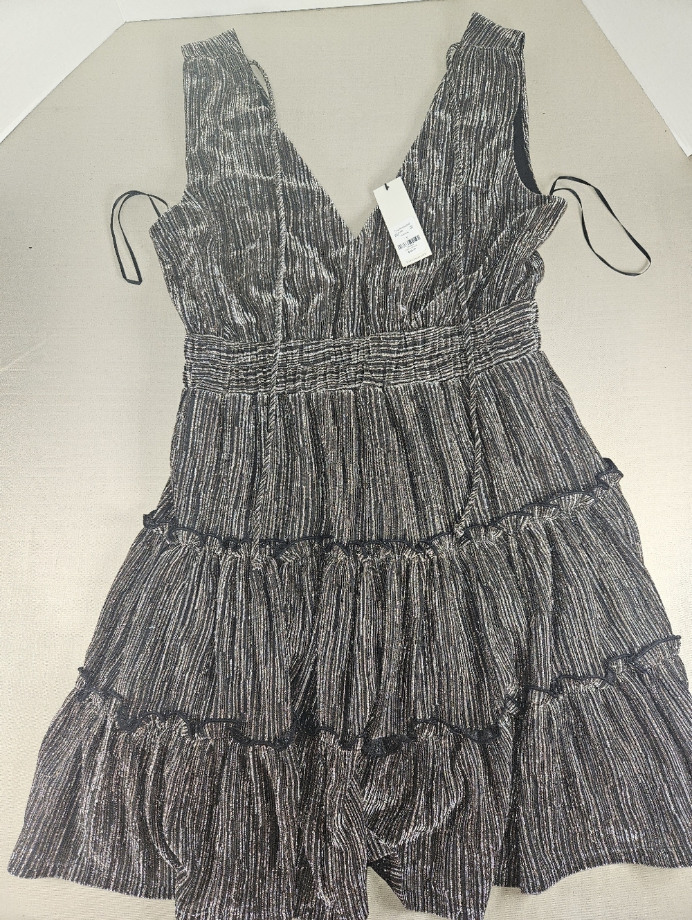 Francesca's Collections Black and Silver Tiered V-Neck Midi Dress - Picture 3 of 10